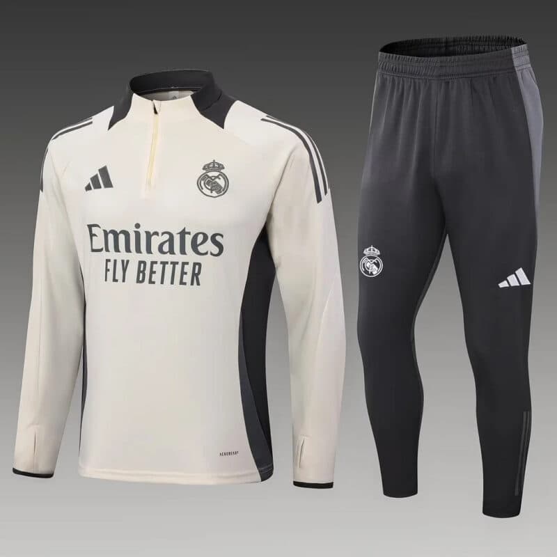 2024/2025 Real Madrid Half-Pull Tracksuit Light Yellow Football Shirt 1:1 Thai Quality