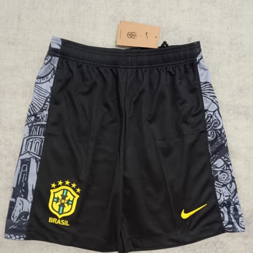 2024 Brazil Special Edition Jesus Black Gray Soccer Shorts