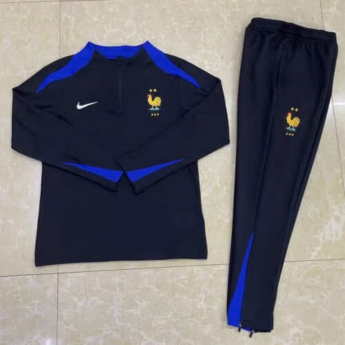 2024 France Half-Pull Tracksuit Black Football Shirt 1:1 Thai Quality