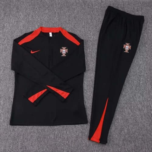 2024 Portugal Half-Pull Tracksuit Black and Red 1:1 Thai Quality