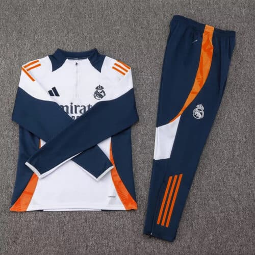 2024/2025 Real Madrid Half-Pull Tracksuit White-Black Football Shirt 1:1 Thai Quality