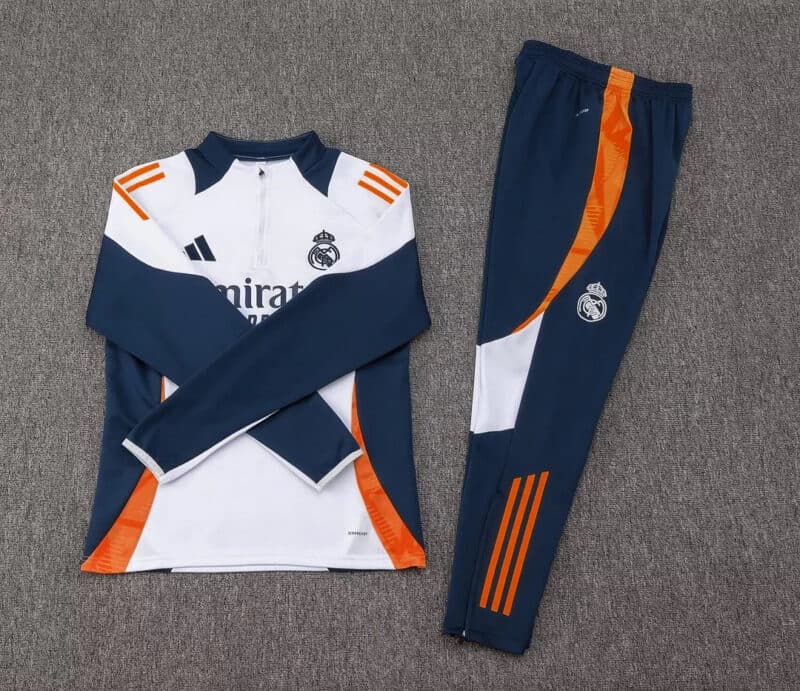2024/2025 Real Madrid Half-Pull Tracksuit White-Black Football Shirt 1:1 Thai Quality