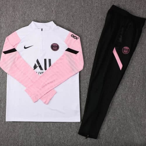 2021/2022 Psg Paris Saint-Germain Half-Pull Tracksuit White Pink Sleeves